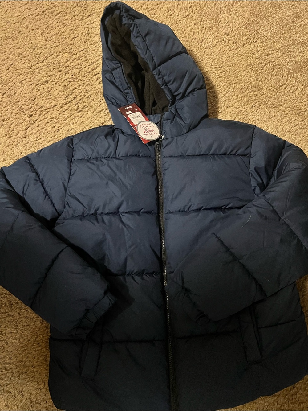 Navy Puffer Jacket with Hood